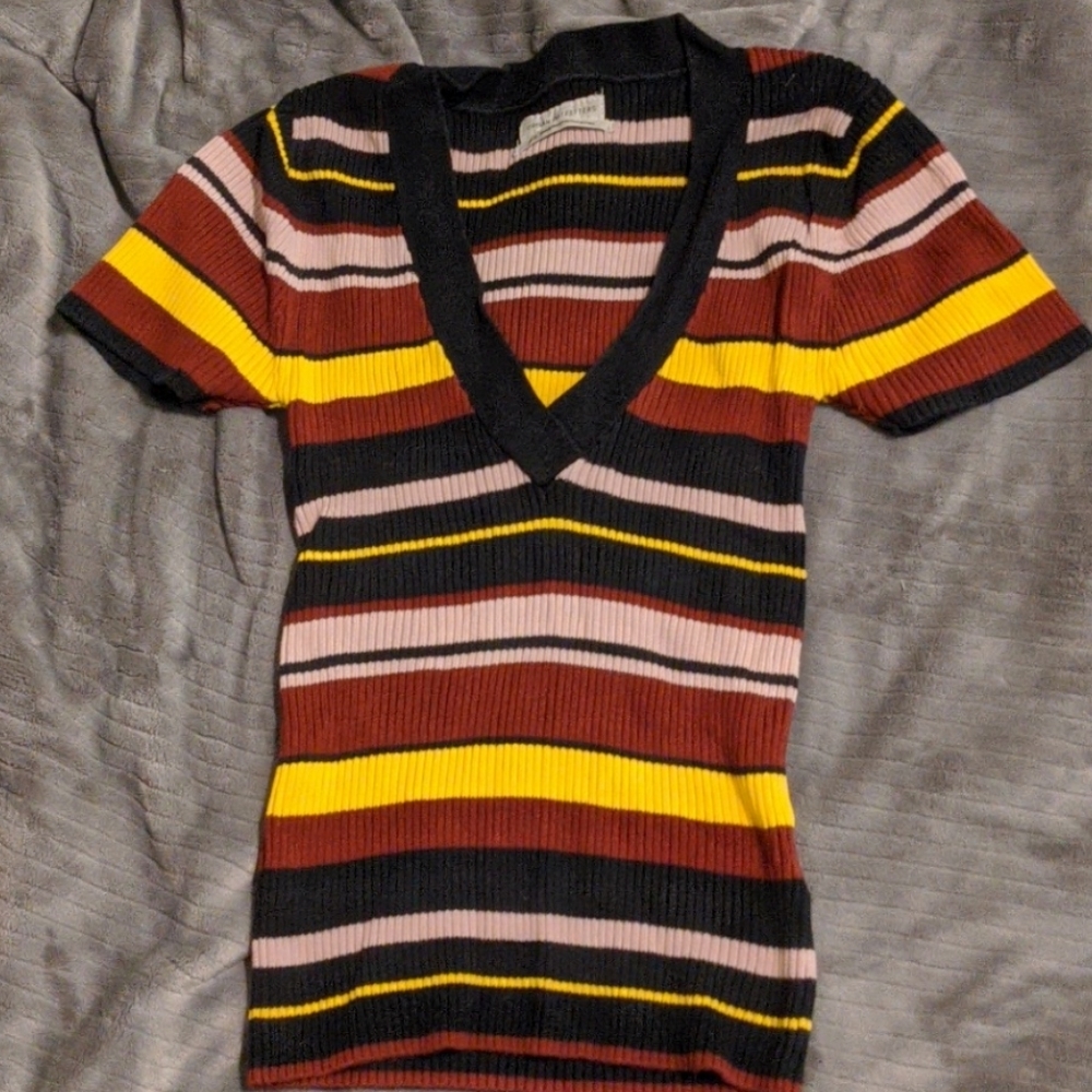 striped urban outfitters v-neck shirt womens